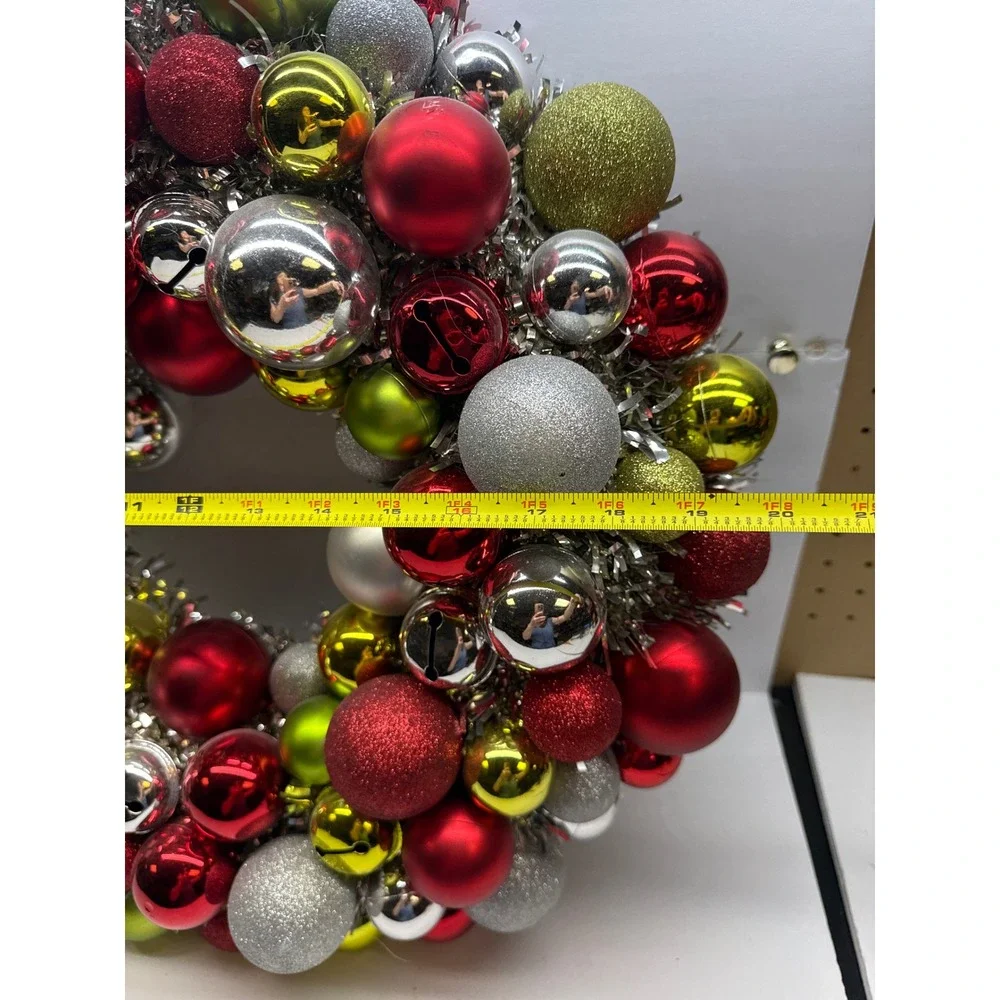 Christmas Ornament Wreath Red Green Silver Gold Baubles Jingle Bells 20 Inch